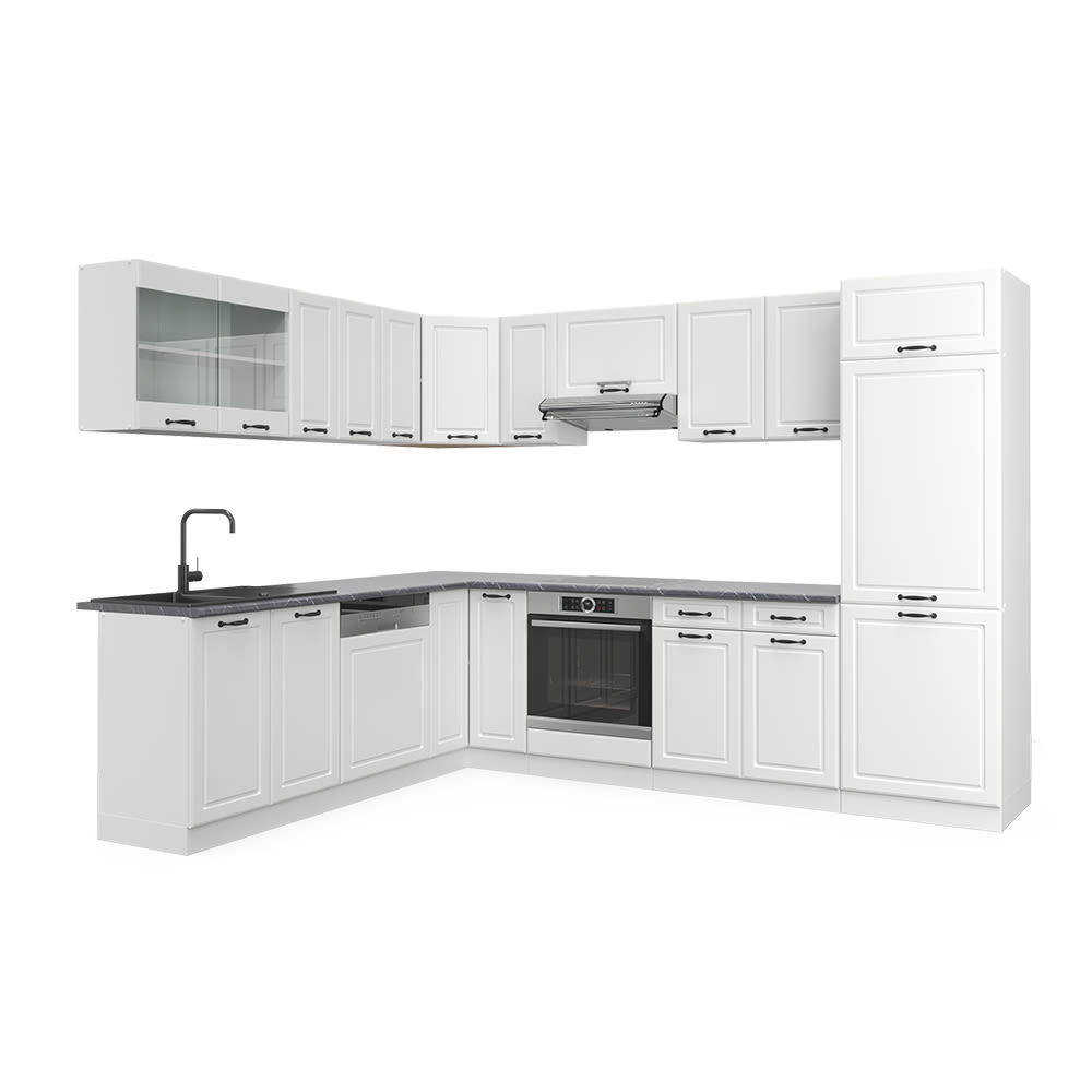 wohnli-moebel-suche-M26090145 Wohnli Möbelsuche - Eckküche ohne Arbeitsplatte Weiß Landhaus/Weiß 287x81.6cm