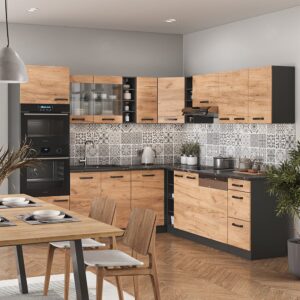 wohnli-moebel-suche-M26090150-1 Eckküche ohne Arbeitsplatte Goldkraft Eiche/Anthrazit 237x81.6cm 247x82x46cm Spanplatte Braun Vicco Möbel Küchenmöbel Küchenunterschränke