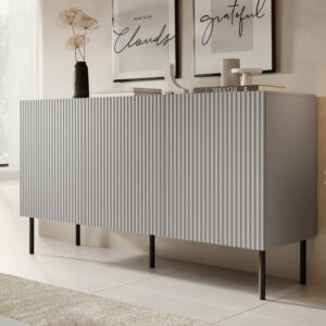 wohnli-moebel-suche-M26090263-1 Hellgraues Sideboard mit 3 Türen 150x81x150cm Holz Grau MSO Möbel Esszimmermöbel Sideboards, Highboards & niedrige Anrichten