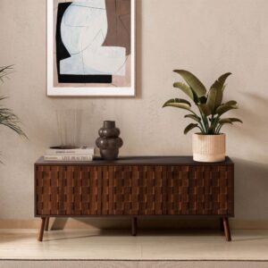 wohnli-moebel-suche-M26091751-1 TV-Schrank 3 türen Walnuss-Optik 130x51x40cm Spanplatte Braun HOMN Möbel Wohnzimmermöbel TV-Möbel