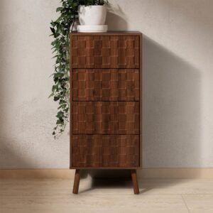 Hohe kommode 4 schubladen Walnuss-Optik 45x100x40cm Spanplatte Braun HOMN Möbel Schlafzimmermöbel Kommoden