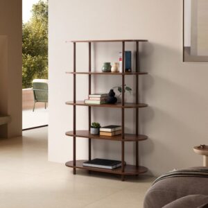 wohnli-moebel-suche-M26091762-1 Wohnzimmerregal 5 Regalböden Walnuss-Optik 100x148x38cm Spanplatte Braun HOMN Möbel Wohnzimmermöbel Regale