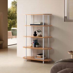 Wohnzimmerregal 5 Regalböden Eiche-Optik/Weiß 100x148x38cm Spanplatte Weiß HOMN Möbel Wohnzimmermöbel Regale