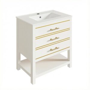 wohnli-moebel-suche-M26093446 Wohnli Möbelsuche - Weißer Bad-Waschtisch 76cm - Keramikbecken & Gold-Details 2 Schubladen