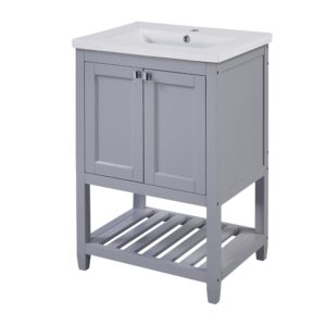 wohnli-moebel-suche-M26093461 Wohnli Möbelsuche - Badmöbel Set 60cm Grau - Waschtisch mit Keramikbecken & Massivholz-Mix