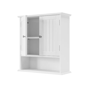 Wohnli Möbelsuche - Weißer Bad-Wandschrank 55cm - Hängeschrank mit 2 Türen & Regal - MDF