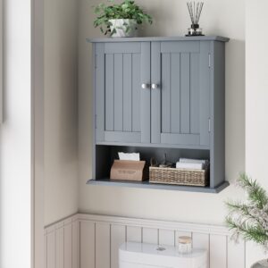 wohnli-moebel-suche-M26093504-1 Bad-Wandschrank Hellgrau 55cm - Hängeschrank mit 5-fach Verstellbar 55x60x20cm Spanplatte Grau Urban Meuble Möbel Badezimmermöbel