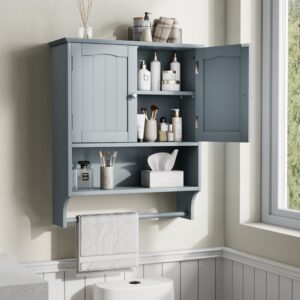 Bad-Wandschrank Hellgrau 57cm - Hängeschrank mit Handtuchhalter & MDF 57x70x19cm Spanplatte Grau Urban Meuble Möbel Badezimmermöbel