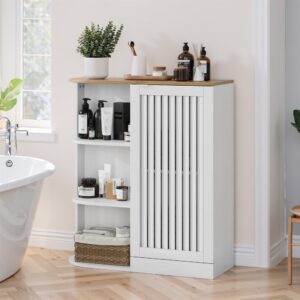 wohnli-moebel-suche-M26093514-1 Eckschrank Weiß & Eiche 76cm - Badregal mit Gittertür & 3 Ablagen 68x76x25cm Spanplatte Weiß Urban Meuble Möbel Badezimmermöbel Badezimmerschränke