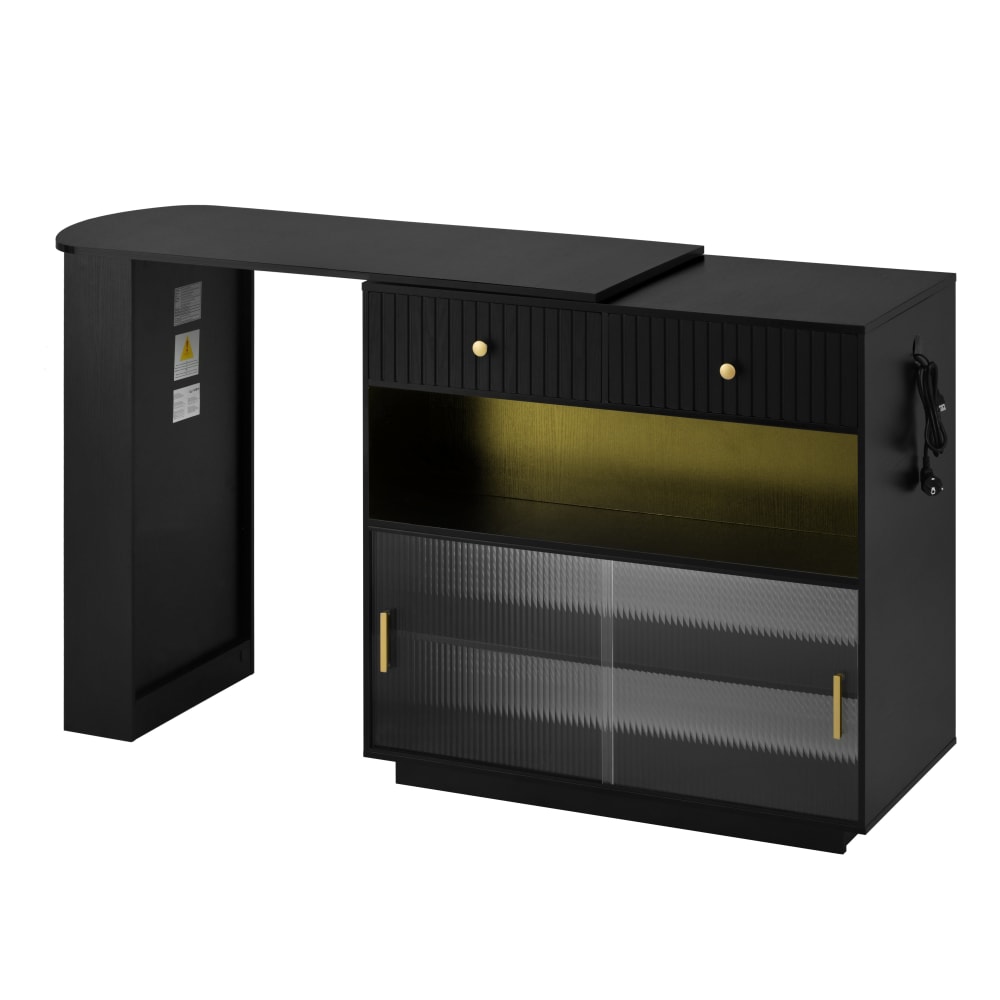 wohnli-moebel-suche-M26093543 Wohnli Möbelsuche - Schwarze Bartheke ausziehbar 360° drehbar LED und Steckdosen