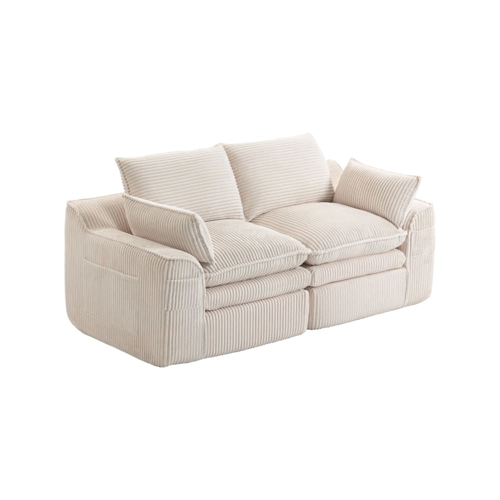 Wohnli Möbelsuche - 2-Sitzer Sofa aus Cordstoff mit Seitentaschen und Kissen