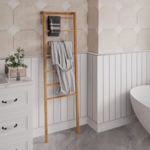 Bambus Handtuchleiter 173cm - Freistehender Handtuchhalter aus Holz 50x173x23cm Bambus Beige Urban Meuble Möbel Badezimmermöbel Badezimmerregale