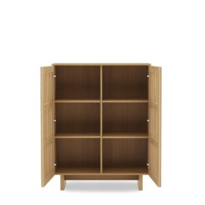 Hohes Sideboard aus Eiche mit 2 Massivholz-Lamellentüren 40x130x100cm Holz Braun Koketto Home Möbel Esszimmermöbel Sideboards, Highboards & niedrige Anrichten