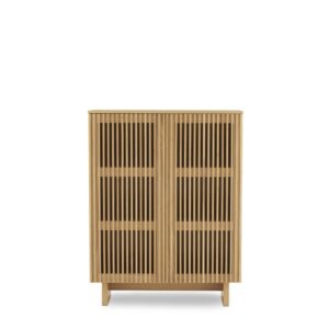 Wohnli Möbelsuche - Hohes Sideboard aus Eiche mit 2 Massivholz-Lamellentüren