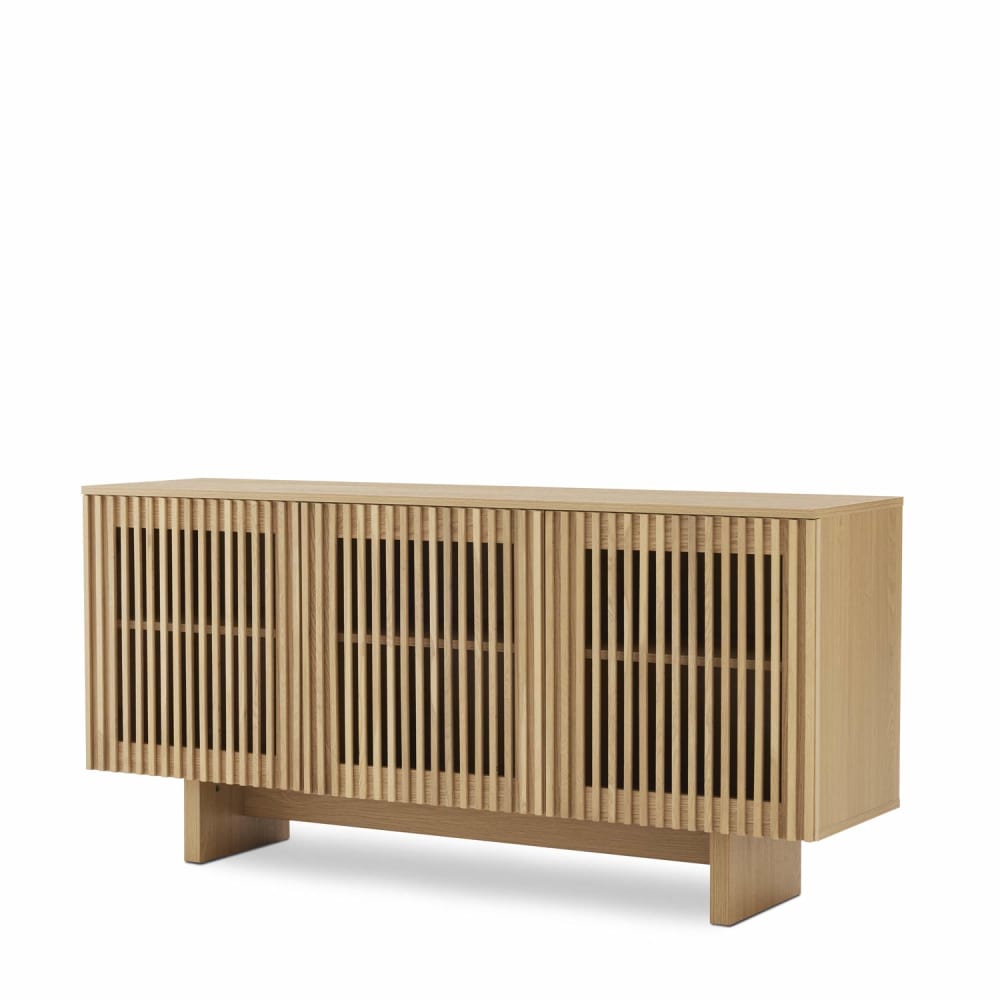 Wohnli Möbelsuche - 150 cm hohes Sideboard aus Eiche mit 3 Massivholz-Lamellentüren