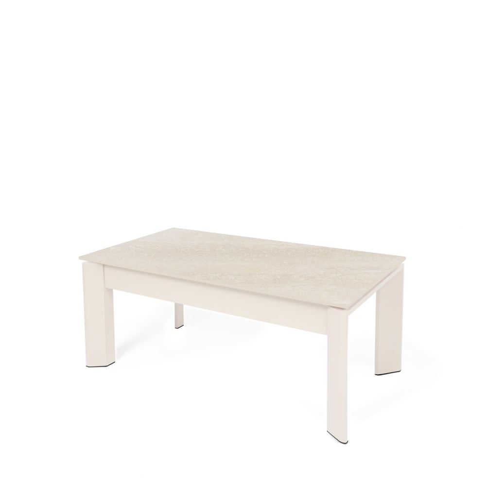 Wohnli Möbelsuche - Table à hauteur réglable avec plateau beige et pieds en métal beige