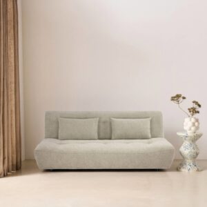 3-Sitzer Schlafsofa mit Chenille-Bezug beige 195x83x99cm Stoff Beige sweeek Sofas und Sessel Sofas Ecksofas
