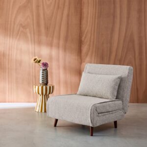 wohnli-moebel-suche-M26094569-1 Sessel mit Schlaffunktion und Chenille-Bezug beige 77x83x91cm Holz Beige sweeek Sofas und Sessel Sessel, Poufs und Fußbänke Sessel