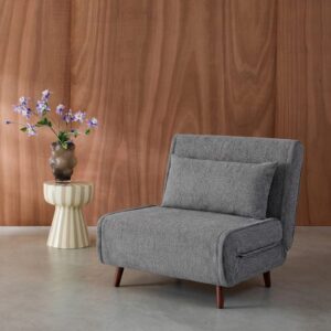 wohnli-moebel-suche-M26094573-1 Sessel mit Schlaffunktion und Chenille-Bezug grau 77x83x91cm Holz Grau sweeek Sofas und Sessel Sessel, Poufs und Fußbänke Sessel