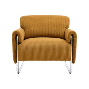 Vintage-Sessel mit Cordbezug verchromt/senfgelb 81x80x80cm Spanplatte Braun sweeek Sofas und Sessel Sessel, Poufs und Fußbänke Sessel