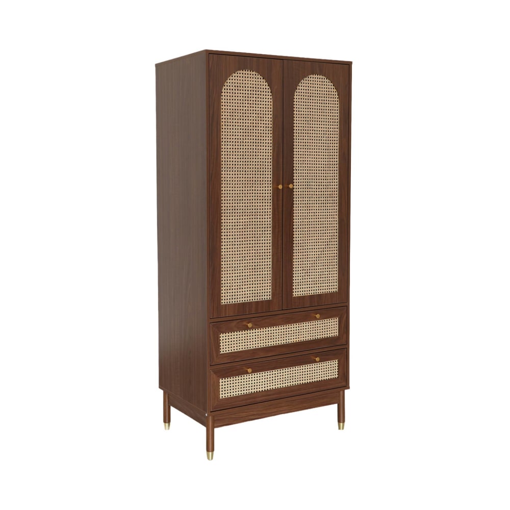 wohnli-moebel-suche-M26094581 Wohnli Möbelsuche - Kleiderschrank mit 2 Türen und Rattan nussbaumfarben