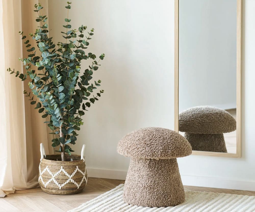 Pouf aus Bouclé-Stoff in Braun 45x45x45cm PES - Polyester Braun House Nordic Sofas und Sessel Sessel, Poufs und Fußbänke Sitzsäcke