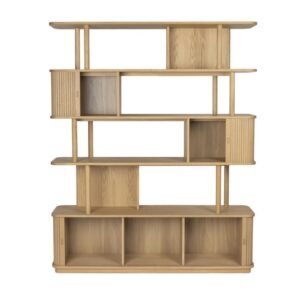 wohnli-moebel-suche-M26094652-1 Praktisches Bücherregal aus Naturholz mit Schiebetüren 0x195x160cm Holz Beige Zuiver Möbel Wohnzimmermöbel Bücherregale