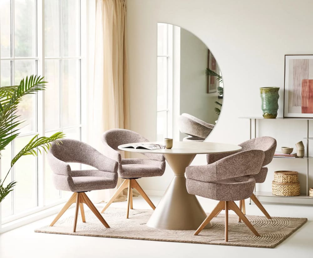 Runder Esstisch mit Keramikplatte in Travertin-Optik D120 0x76x0cm Keramik Beige House Nordic Möbel Esszimmermöbel Esstische