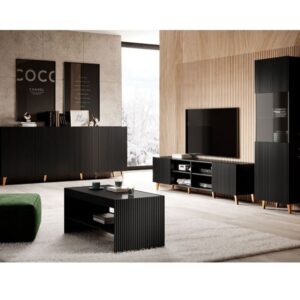wohnli-moebel-suche-M26094680-1 Mattschwarze Designer-Vitrine 182 x 60 cm 59x182x59cm Holz Schwarz MSO Möbel Esszimmermöbel Vitrine und Vitrinenschrank