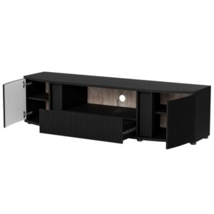 Schwarzer Designer-TV-Schrank mit abgerundeter Front 178x48x178cm Holz Schwarz MSO Möbel Wohnzimmermöbel TV-Möbel