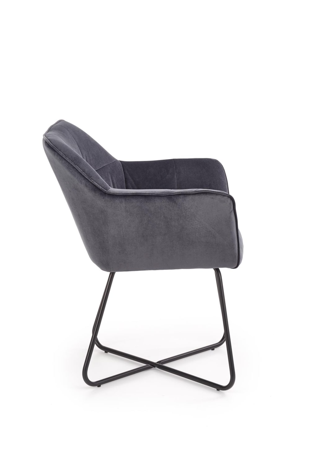 Zeitgenössischer Stuhl aus grauem Samt mit schwarzem Stahlgestell 62x81x60cm Samt Grau MSO Möbel Esszimmermöbel Stühle