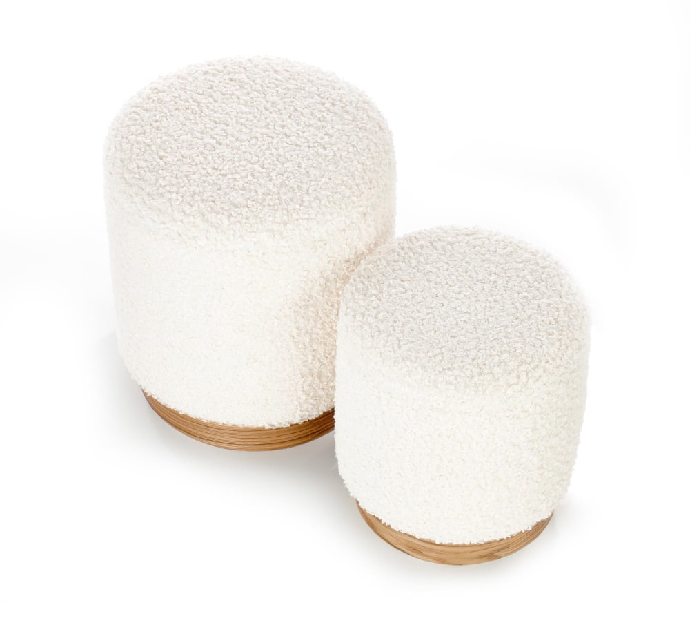 Set mit 2 Sitzpuffs aus beigem Bouclé-Stoff mit Aufbewahrungsbox 38x36x38cm Stoff Beige MSO Sofas und Sessel Sessel, Poufs und Fußbänke Sitzsäcke