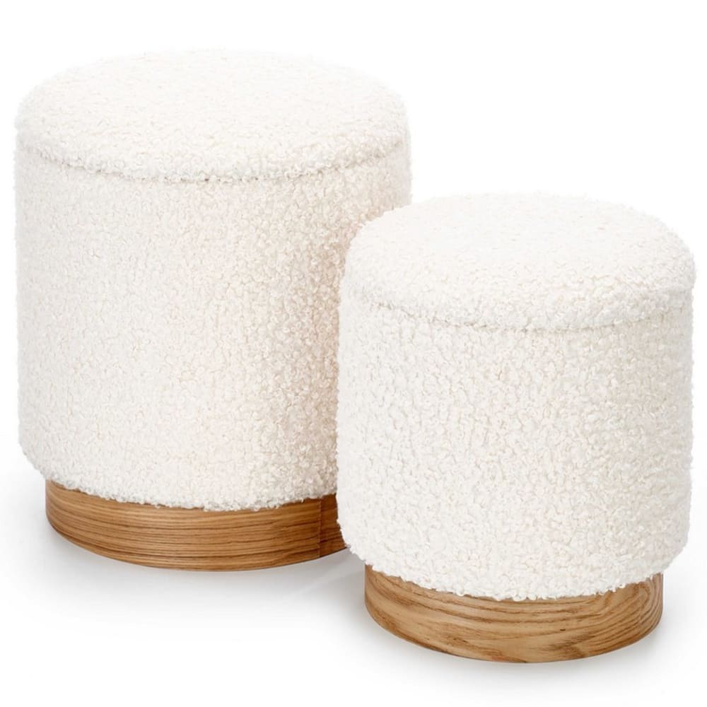 Wohnli Möbelsuche - Set mit 2 Sitzpuffs aus beigem Bouclé-Stoff mit Aufbewahrungsbox