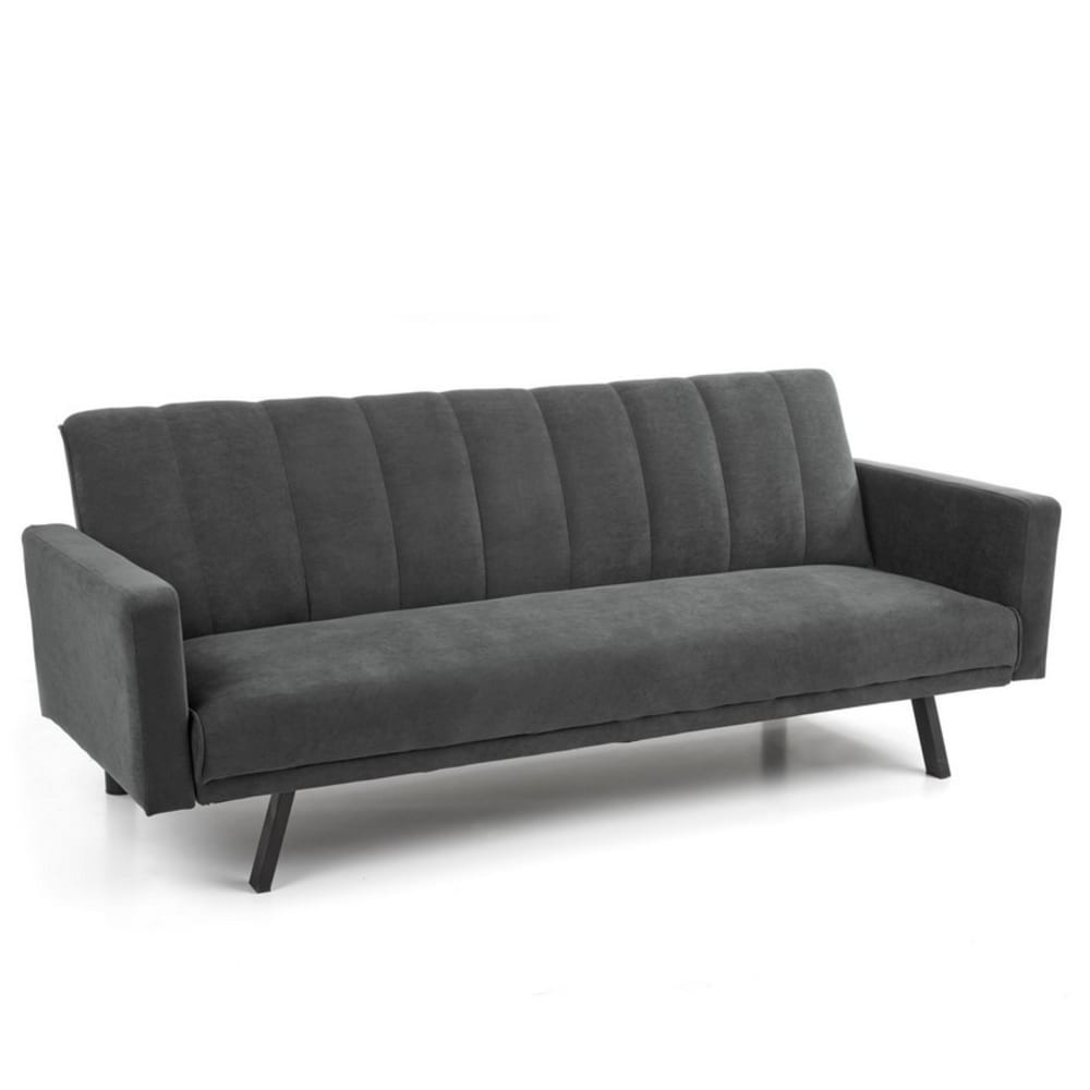 Wohnli Möbelsuche - Umwandelbares Sofa aus grauem Samt mit Metallbeinen