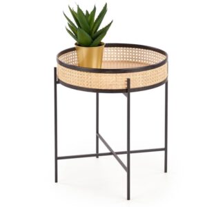 wohnli-moebel-suche-M26094842-1 Säulentisch aus natürlichem Rattan und schwarz lackiertem Stahl 50x55x50cm Rattan Braun MSO Möbel Wohnzimmermöbel Couchtische