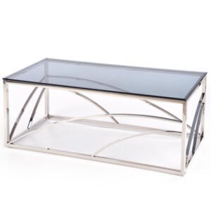 wohnli-moebel-suche-M26094849 Wohnli Möbelsuche - Rechteckiger Couchtisch aus silbernem Stahl und Rauchglas