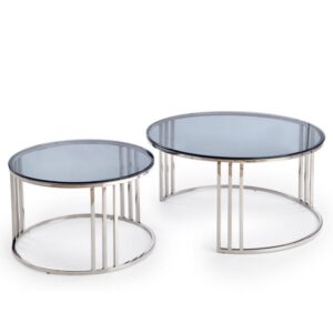 Wohnli Möbelsuche - Set aus zwei ineinander steckbaren Couchtischen mit Glasplatten