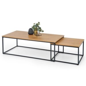 Set aus zwei Satztischen mit Tischplatten in goldener Eichenoptik 55x36x55cm Holz Braun MSO Möbel Wohnzimmermöbel Couchtische
