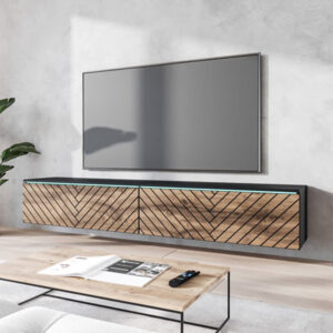 wohnli-moebel-suche-M26096484-1 Lowboard D mit Klappen 180x33x30cm schwarz / Wotan Eiche Herringbone 33x30x180cm Spanplatte Schwarz Feldmann-Wohnen Möbel Wohnzimmermöbel TV-Möbel