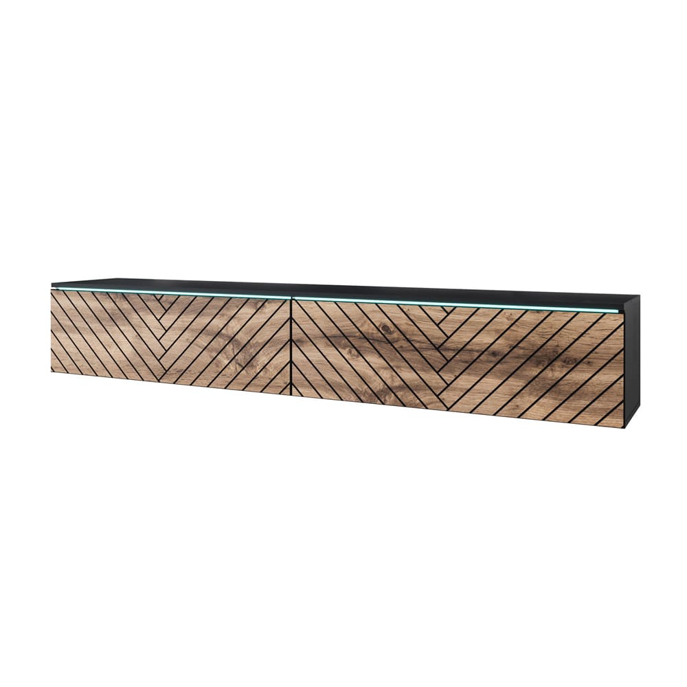 wohnli-moebel-suche-M26096484 Wohnli Möbelsuche - Lowboard D mit Klappen 180x33x30cm schwarz / Wotan Eiche Herringbone