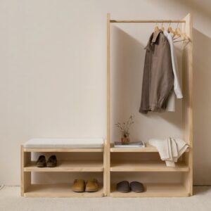 wohnli-moebel-suche-M26096494-1 Mariola Garderobenständer und Schuhregal 160x170x40cm Holz Braun Naan Furniture Möbel Schlafzimmermöbel Kleiderständer
