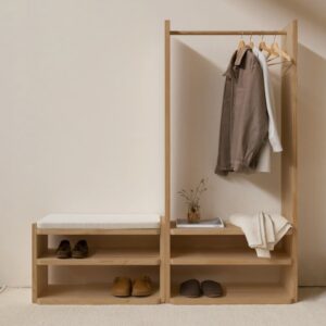 wohnli-moebel-suche-M26096495-1 Mariola Garderobenständer und Schuhregal 160x170x40cm Holz Braun Naan Furniture Möbel Schlafzimmermöbel Kleiderständer