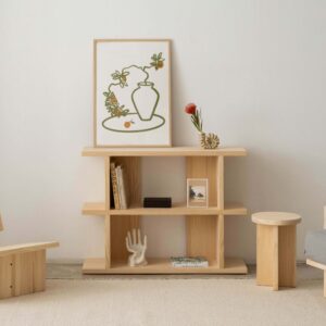 wohnli-moebel-suche-M26096504-1 Bücherregal aus lackiertem massivem Kiefernholz 1x2 107x78x30cm Holz Braun Naan Furniture Möbel Wohnzimmermöbel Bücherregale