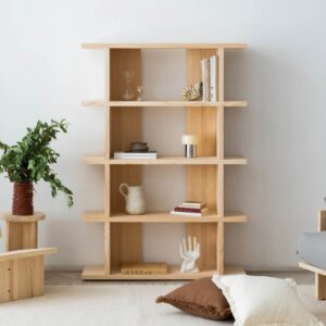 wohnli-moebel-suche-M26096510-1 Bücherregal aus unbehandeltem Massivkiefernholz 1x4 107x153x30cm Holz Braun Naan Furniture Möbel Wohnzimmermöbel Bücherregale