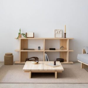 wohnli-moebel-suche-M26096512-1 Bücherregal aus unbehandeltem Massivkiefernholz 2x2 180x78x30cm Holz Braun Naan Furniture Möbel Wohnzimmermöbel Bücherregale