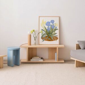 wohnli-moebel-suche-M26096513-1 Bücherregal aus lackiertem massivem Kiefernholz 1x1 107x40x30cm Holz Braun Naan Furniture Möbel Wohnzimmermöbel Bücherregale