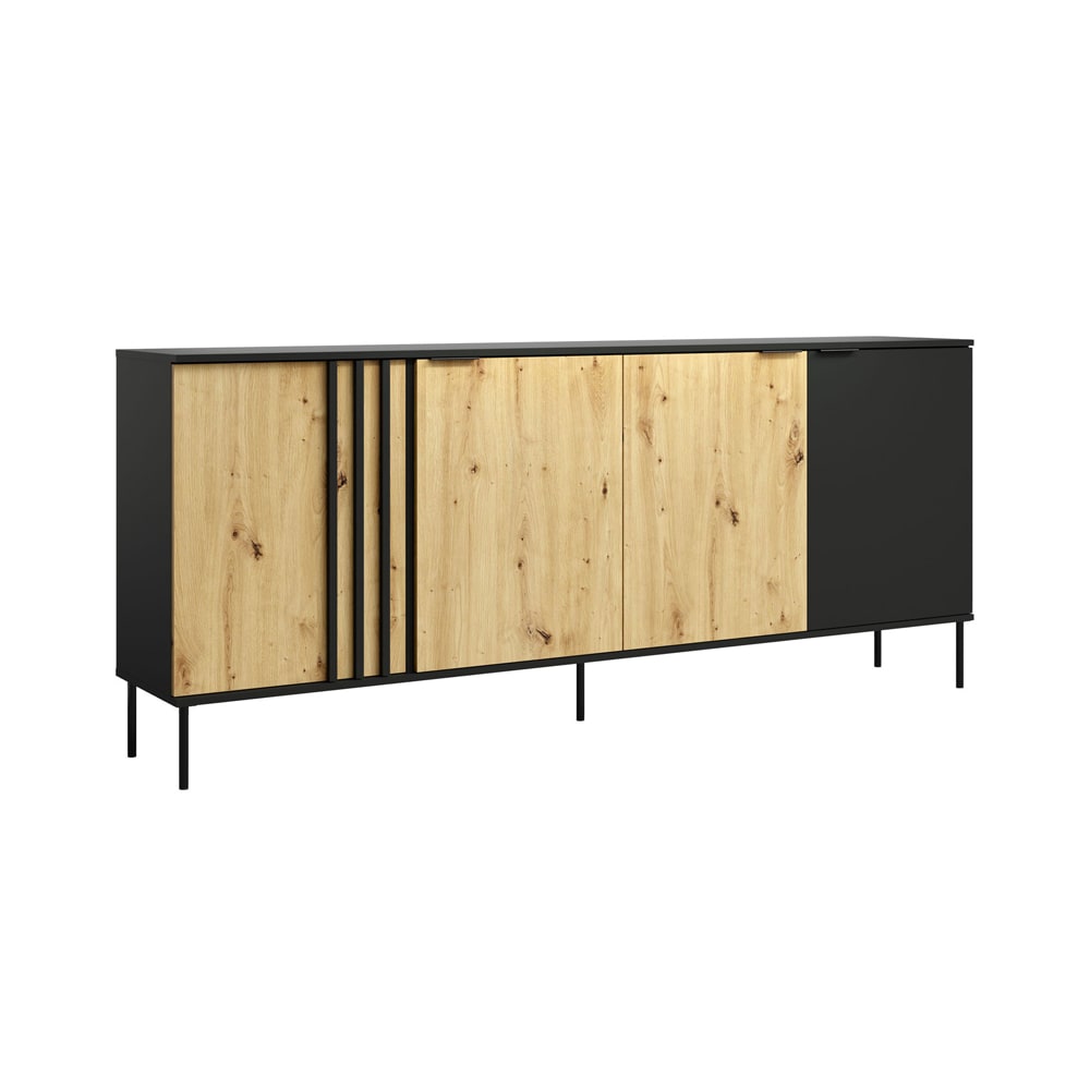wohnli-moebel-suche-M26096523 Wohnli Möbelsuche - Sideboard Rodgau mit Türen 220x40x92cm schwarz / Eiche Artisan