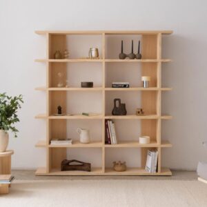 wohnli-moebel-suche-M26096526-1 Bücherregal aus unbehandeltem massivem Kiefernholz 2x5 180x190x30cm Holz Braun Naan Furniture Möbel Wohnzimmermöbel Bücherregale
