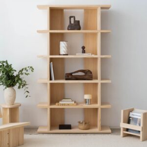 wohnli-moebel-suche-M26096527-1 Bücherregal aus unbehandeltem Massivkiefernholz 1x5 107x190x30cm Holz Braun Naan Furniture Möbel Wohnzimmermöbel Bücherregale