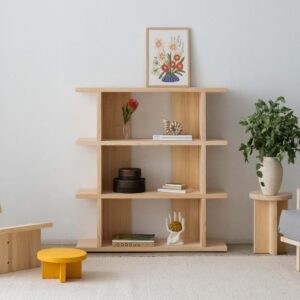 wohnli-moebel-suche-M26096528-1 Bücherregal aus lackiertem massivem Kiefernholz 1x3 107x115x30cm Holz Braun Naan Furniture Möbel Wohnzimmermöbel Bücherregale